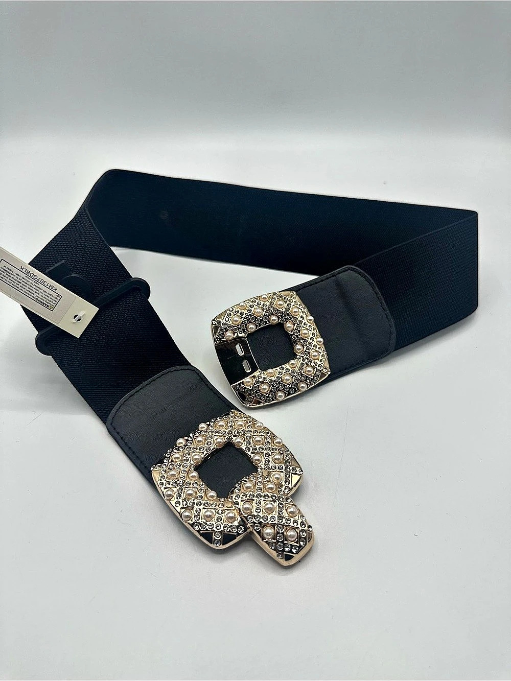 Jennifer & Company Embellished Double Buckle Belt Black & Gold